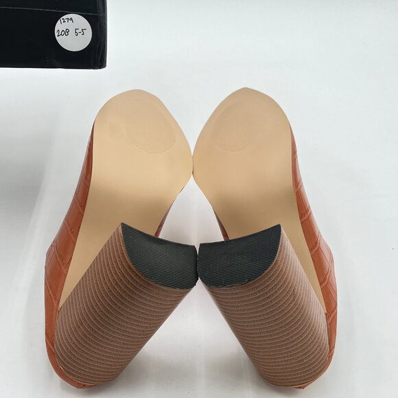 FOWT Crocodile Embossed Mules Chunky Stacked Heel Slippers Pointed Toe Backless - Picture 6 of 7